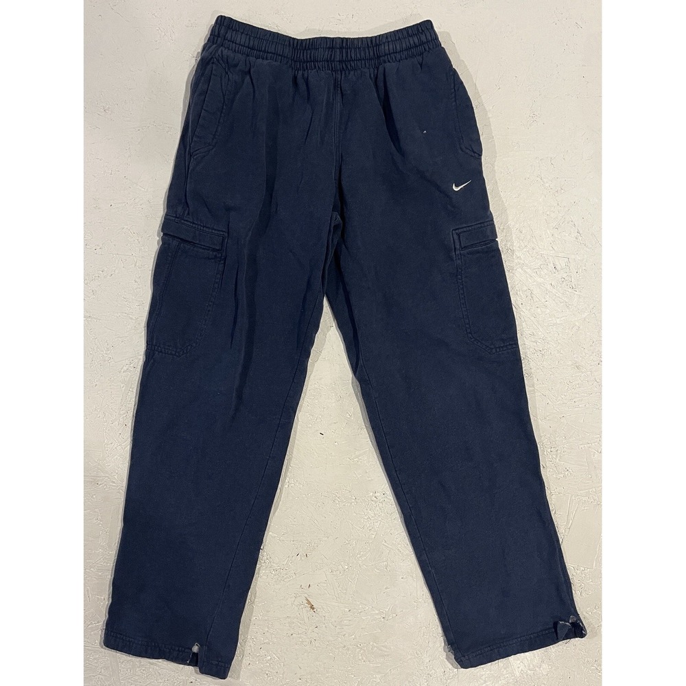 Nike Cargo‎ Sweatpants Mens M Blue Y2K Swoosh Club Fleece Wide Leg Pant Utility